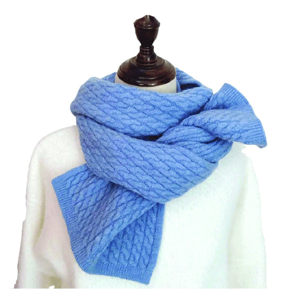 WINTER SCARF CABLE KNIT PATTERN BLUE
