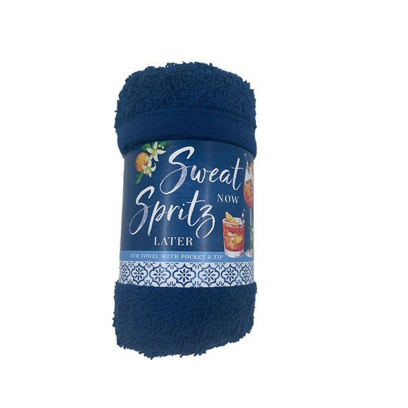 GYM TOWEL NAVY WITH ZIP POCKET SWEAT NOW SPRITZ LATER