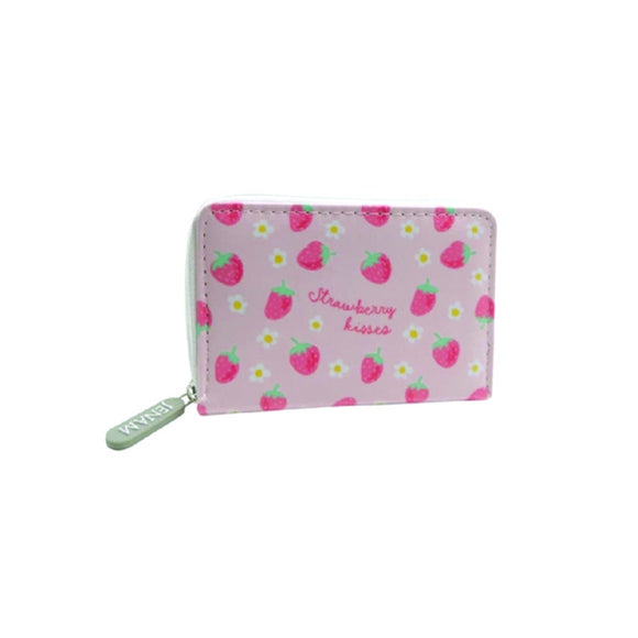 PURSE SINGLE ZIP PINK STRAWBERRY KISSES