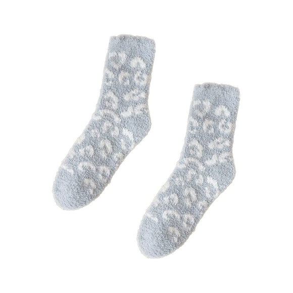 SOCKS WARM KNIT GREY LEOPARD PRINT
