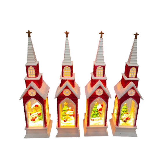 XMAS WATER FEATURE LIGHT UP RED CHAPEL SANTA OR SNOWMAN