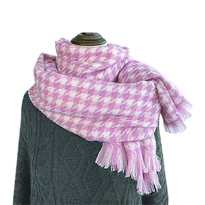 WINTER SCARF HOUNDSTOOTH IVORY AND PINK PLAID