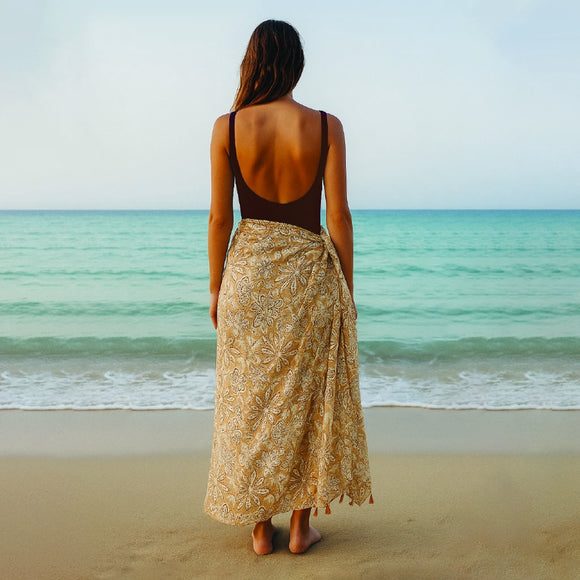 SARONG  BEIGE PAISLEY WITH TASSELS