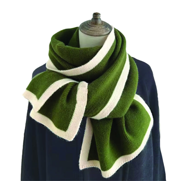 WINTER SCARF PLAIN GREEN WITH BEIGE BORDER