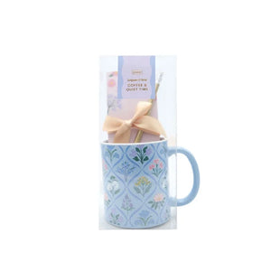 MUG SET COFFEE AND QUIET TIME BLOOMS AND BLESSINGS ON BLUE