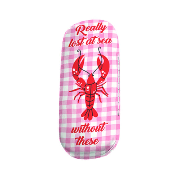 GLASSES CASE HARD PINK CHECK WITH RED LOBSTER