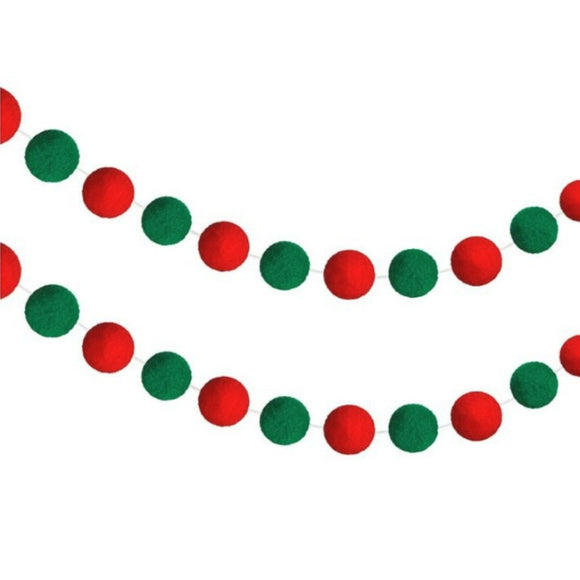 XMAS DECOR GARLAND FELT RED AND GREEN BALLS