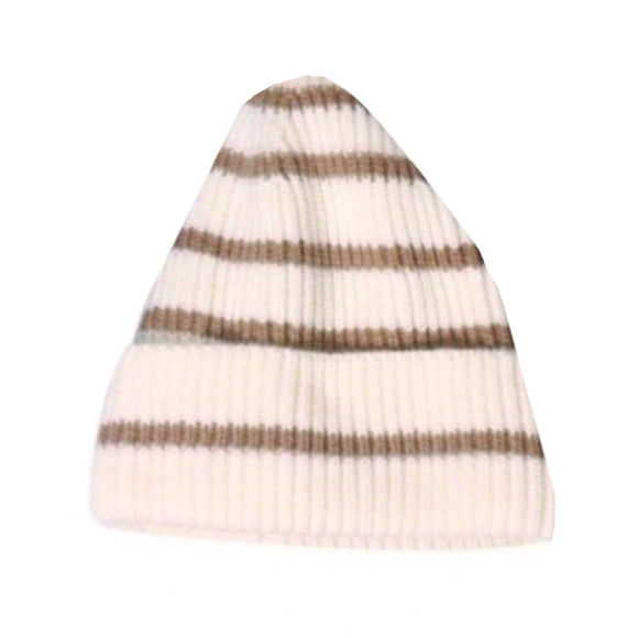 BEANIE RIB KNIT DESIGN CREAM WITH BROWN STRIPE