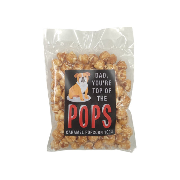 CARAMEL POPCORN 100G DAD YOU ARE TOP OF THE POPS BULLDOG
