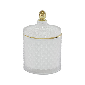 GLASS TRINKET 14CM DIAMOND CUT WHITE AND GOLD DETAIL