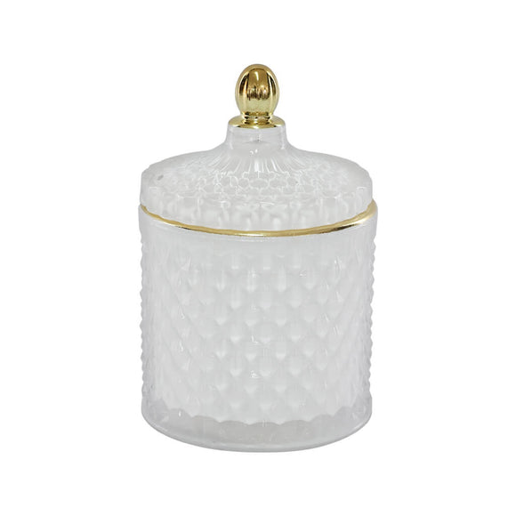 GLASS TRINKET 14CM DIAMOND CUT WHITE AND GOLD DETAIL