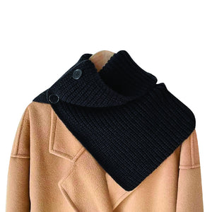 COLLARED SCARF RIBBED KNIT WITH BUTTON UP BLACK