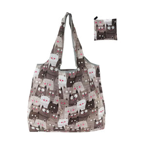 REUSABLE SHOPPING BAG GREY BROWN CATS