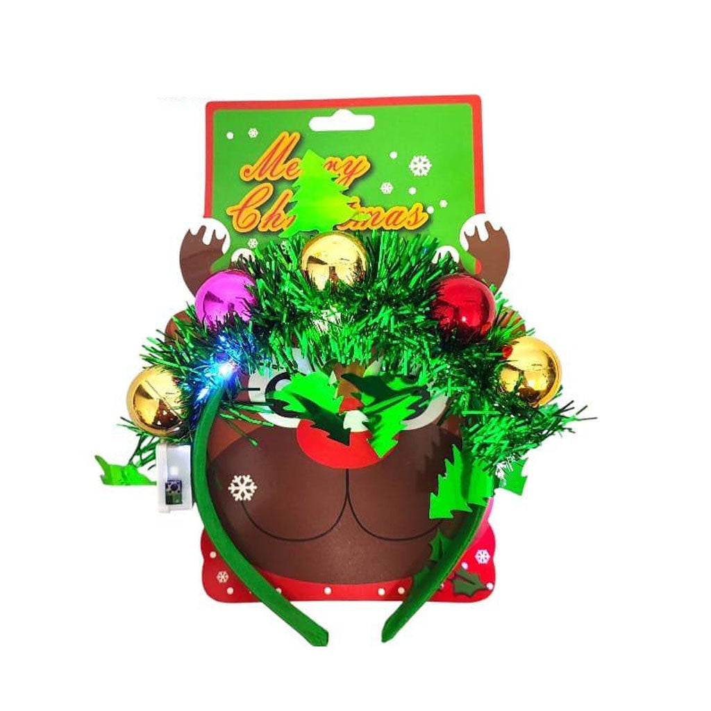 XMAS LED LIGHT UP HEAD BAND BAUBLES TINSEL