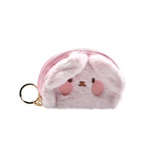 KEYRING COIN PURSE FLUFFY BUNNY PINK