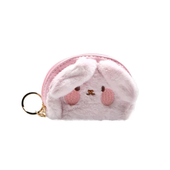 KEYRING COIN PURSE FLUFFY BUNNY PINK