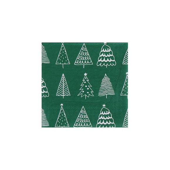 XMAS SERVIETTES CHRISTMAS TREES ON GREEN PK20