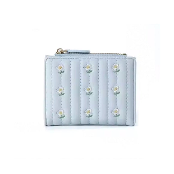 PURSE SMALL EMBROIDERED FLOWER DESIGN BLUE