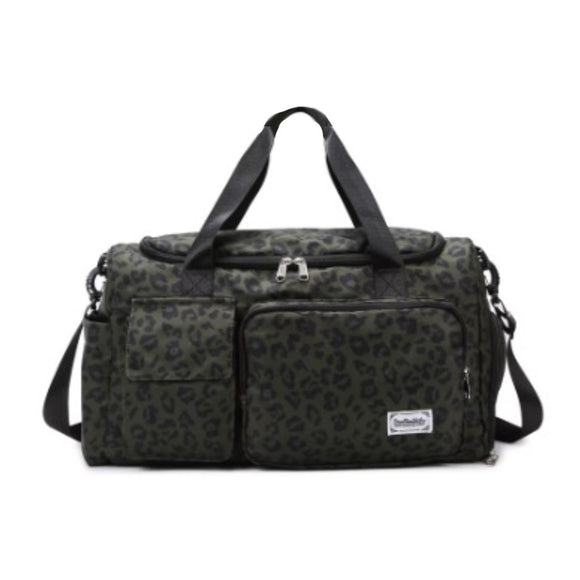 BAG OVERNIGHTER LEOPARD PRINT OLIVE GREEN