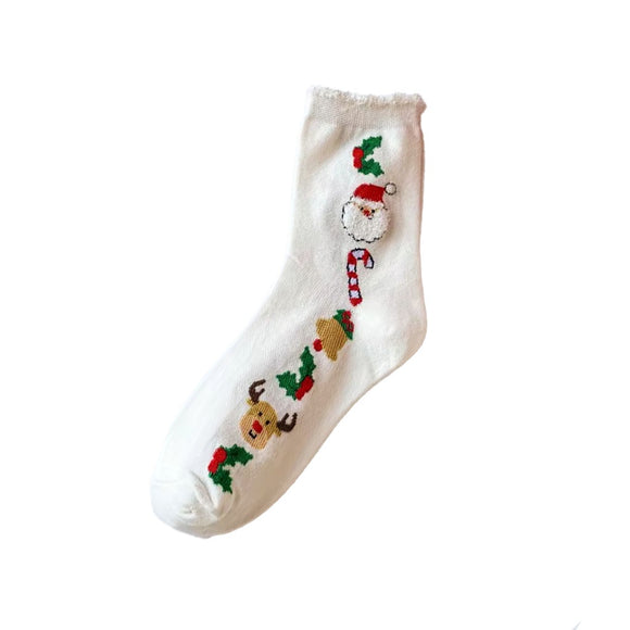 XMAS SOCKS WITH CUTE XMAS ELEMENTS ON WHITE
