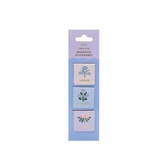 BOOKMARK MAGNETIC SET OF BLOOMS AND BLESSINGS ON BLUE