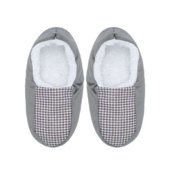 SLIPPERS FLUFFY GREY WITH HERRINGBONE TOP SIZE 9 PLUS
