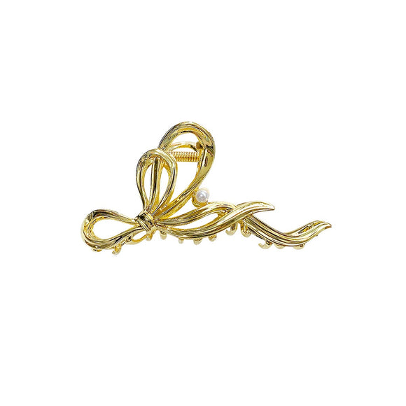 HAIR GRIP GOLD LARGE WITH BOW AND PEARL DETAILING