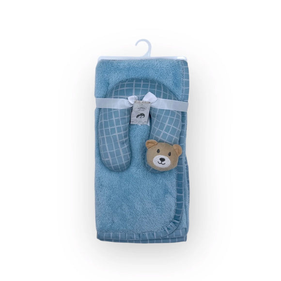 CORAL FLEECE BLANKET AND PILLOW SET BLUE