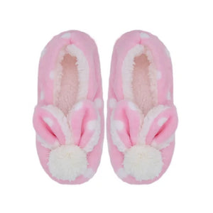 SLIPPERS FLUFFY PINK WITH WHITE SPOTS AND BUNNY EARS