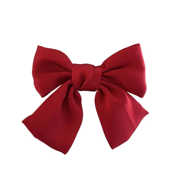 XMAS HAIR CLIP BARRET RED SILKY SATIN BOW