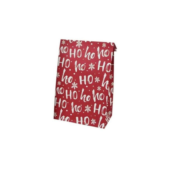 XMAS PAPER GIFT BAG GUSSET HOHOHO ON RED