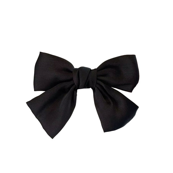 HAIR CLIP BARRET BLACK SILKY SATIN BOW