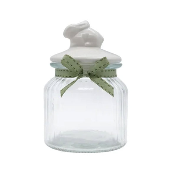 JAR GLASS 650ML CERAMIC SITTING BUNNY