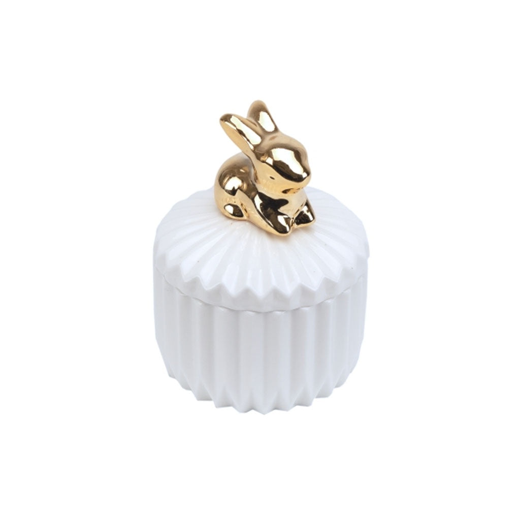 CERAMIC TRINKET BOX WHITE WITH GOLD BUNNY