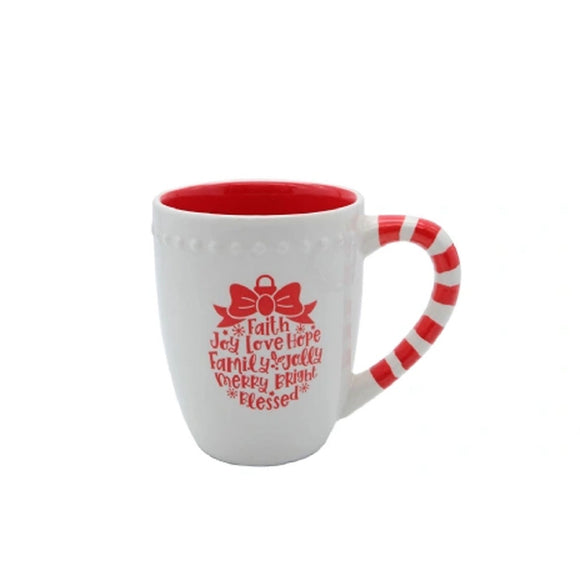 XMAS MUG 500ML RED & WHITE FAITH, JOY AND LOVE