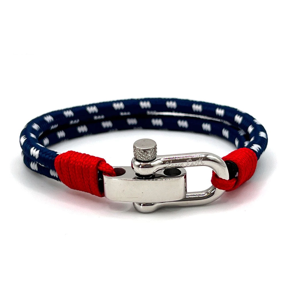 BRACELET SHACKLE NAUTICAL ROPE STRIPED NAVY WITH RED ACCENT
