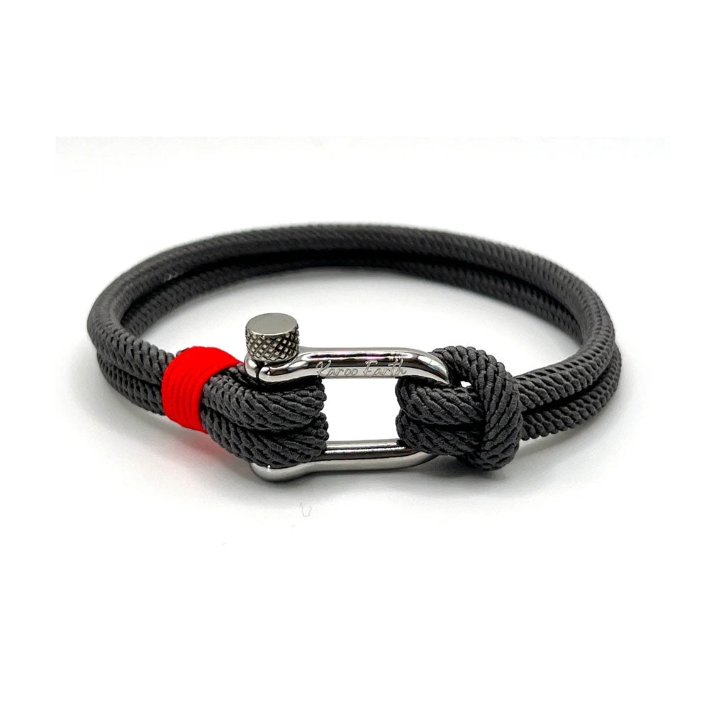 BRACELET SHACKLE NAUTICAL ROPE PLAIN GREY WITH ORANGE ACCENT