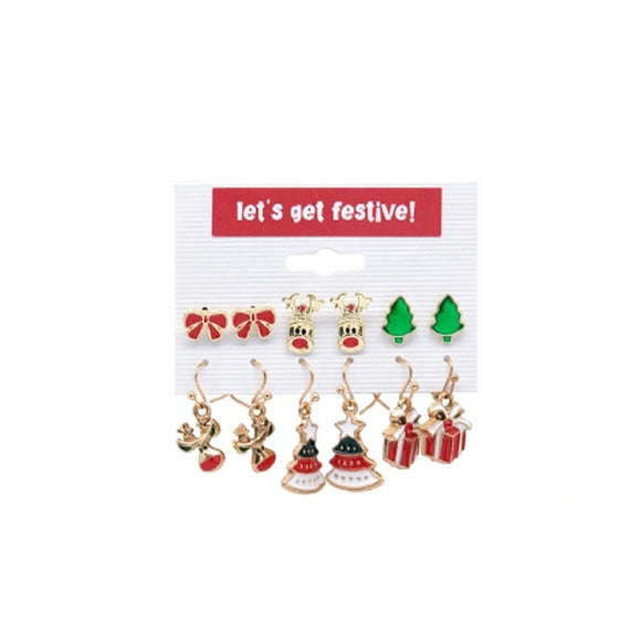 XMAS EARRINGS 6PC SET ASSORTED DESIGNS