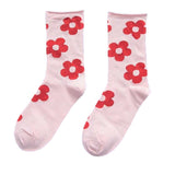 SOCKS WITH RED FLOWERS ON PINK