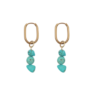 EARRING HOOP WITH BEAD CHARMS AQUA TURQ