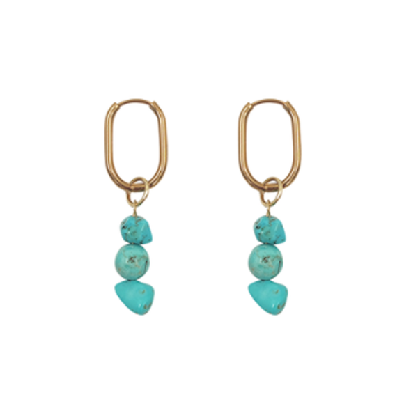 EARRING HOOP WITH BEAD CHARMS AQUA TURQ