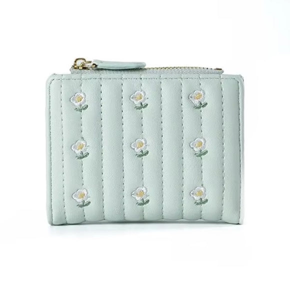 PURSE SMALL EMBROIDERED FLOWER DESIGN GREEN
