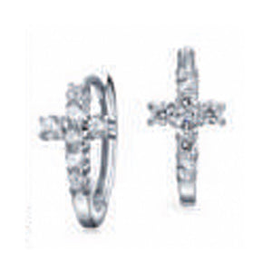 EARRING SILVER CROSS HUGGIES