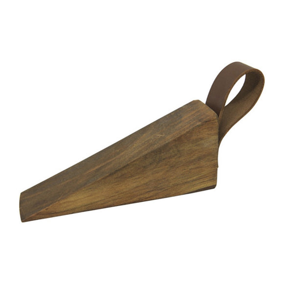 WOODEN DOOR STOP WEDGE WITH LEATHER HANDLE