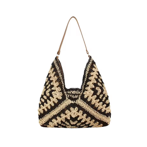 SHOULDER BAG TWO TONE CROCHET STYLE NATURAL AND BLACK