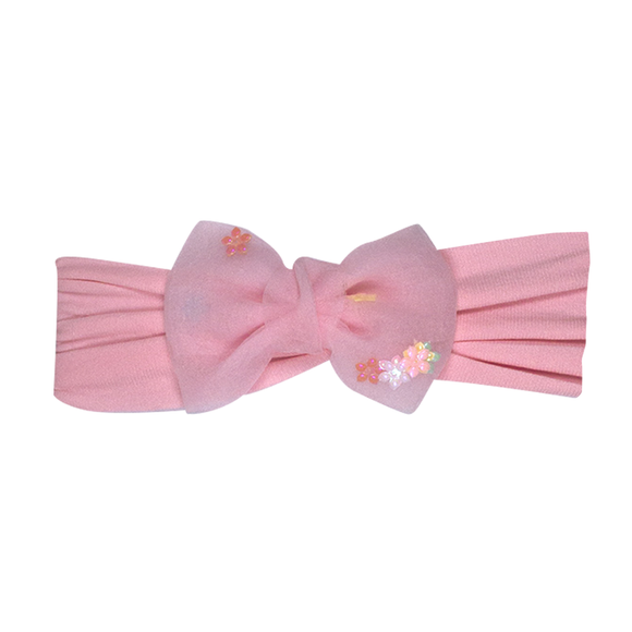 HEAD BAND LIGHT PINK WIDE BAND WITH ORGANZA BOW