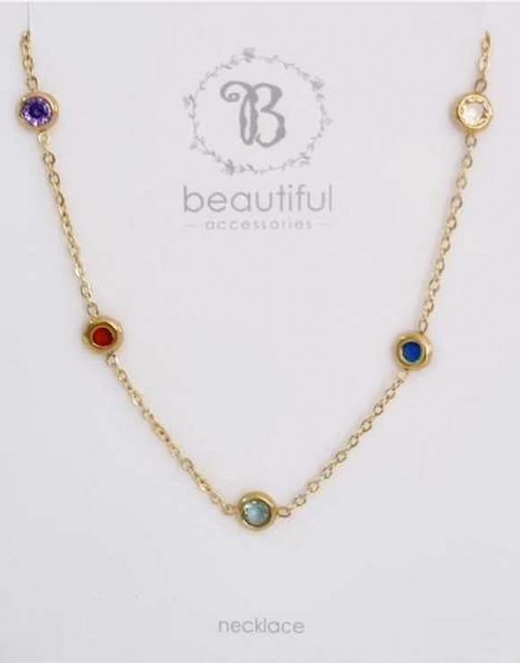 NECKLACE MULTI STONE GOLD CHAIN