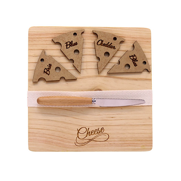 WOODEN CHEESE BOARD WITH CHEESE PEGS 4PC