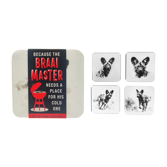 COASTER 4PC SET WILD DOGS IN BLACK AND WHITE
