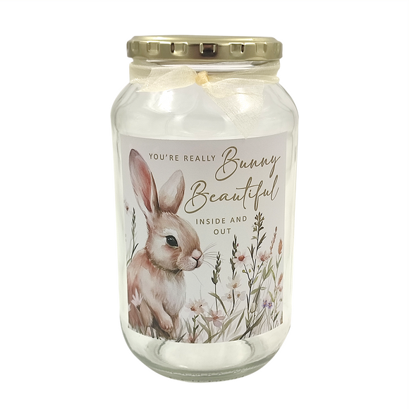 JAR 750ML WATERCOLOUR BUNNY BEAUTIFUL INSIDE AND OUT